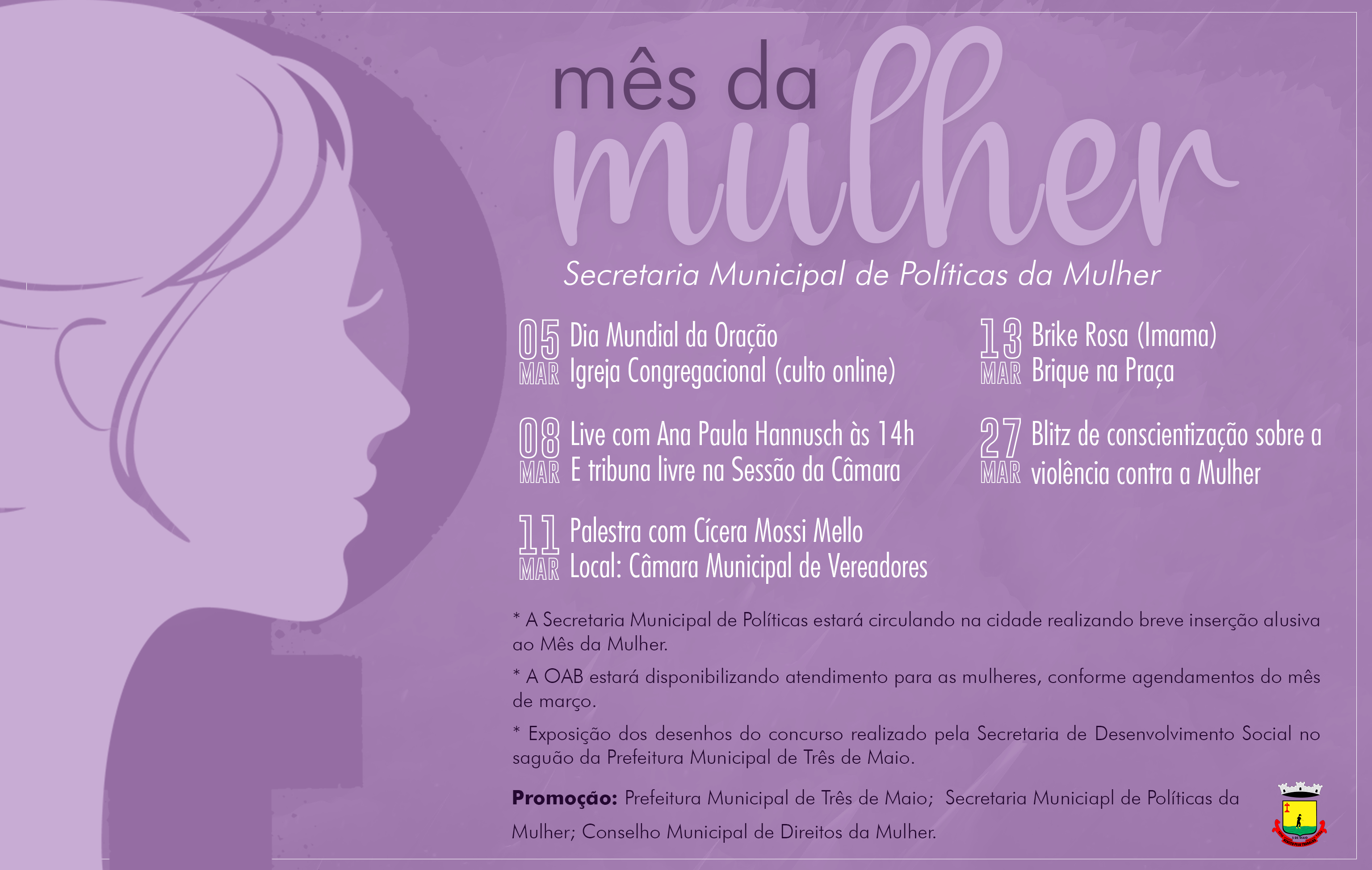 PROGRAMAÇÃO DO 10º MÊS DA MULHER INICIA NA SEXTA-FEIRA
